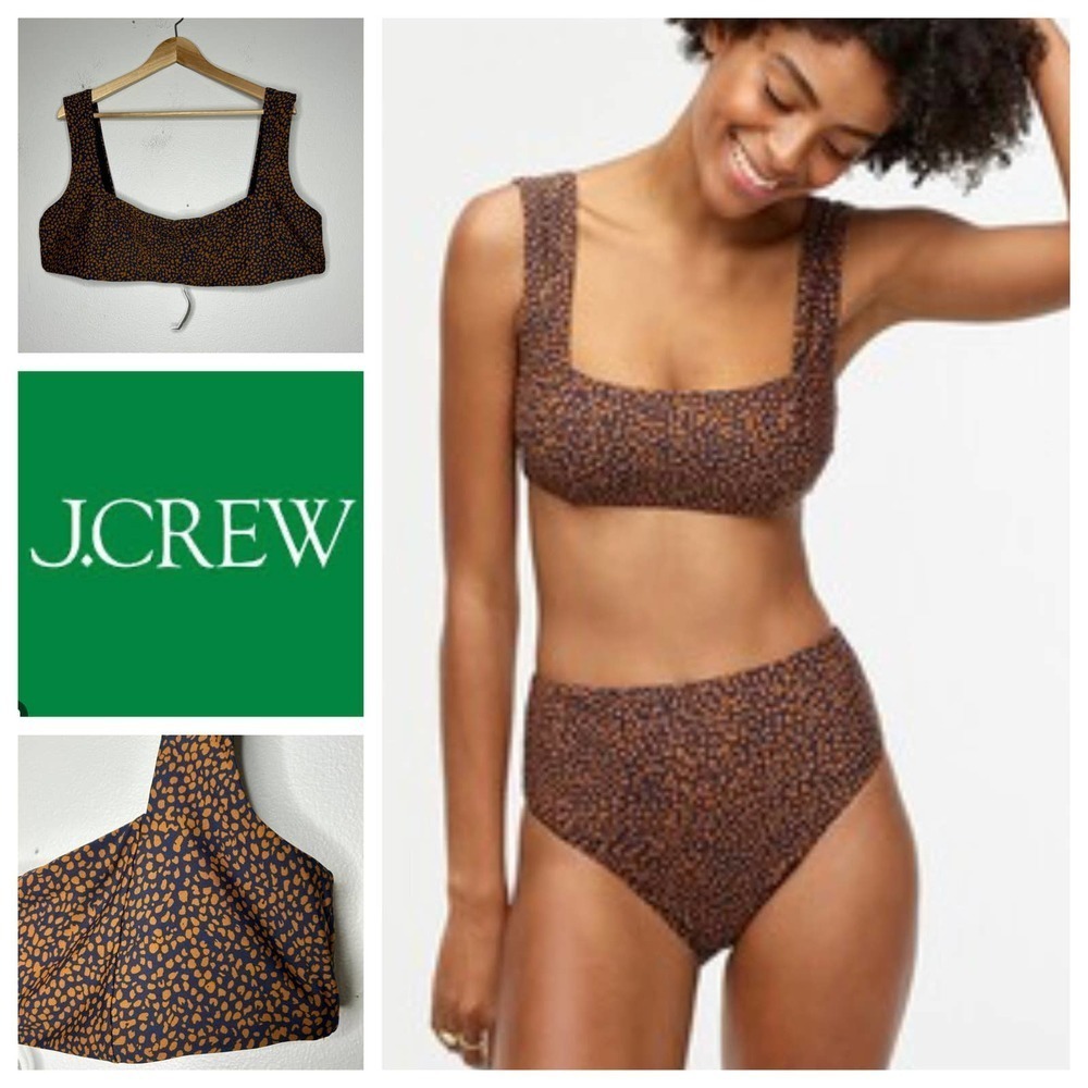 J Crew Square-Neck Bikini Top in Navy Pecan Spot On‎ Print Sz 3X NWT